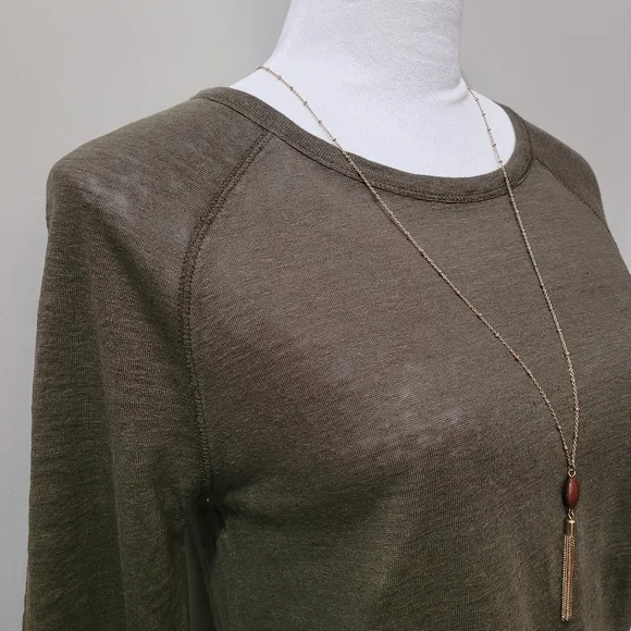 Vince • 100% Linen Long Sleeve Slub Pullover Shirt in Olive Drab Green Sz M - Picture 6 of 12